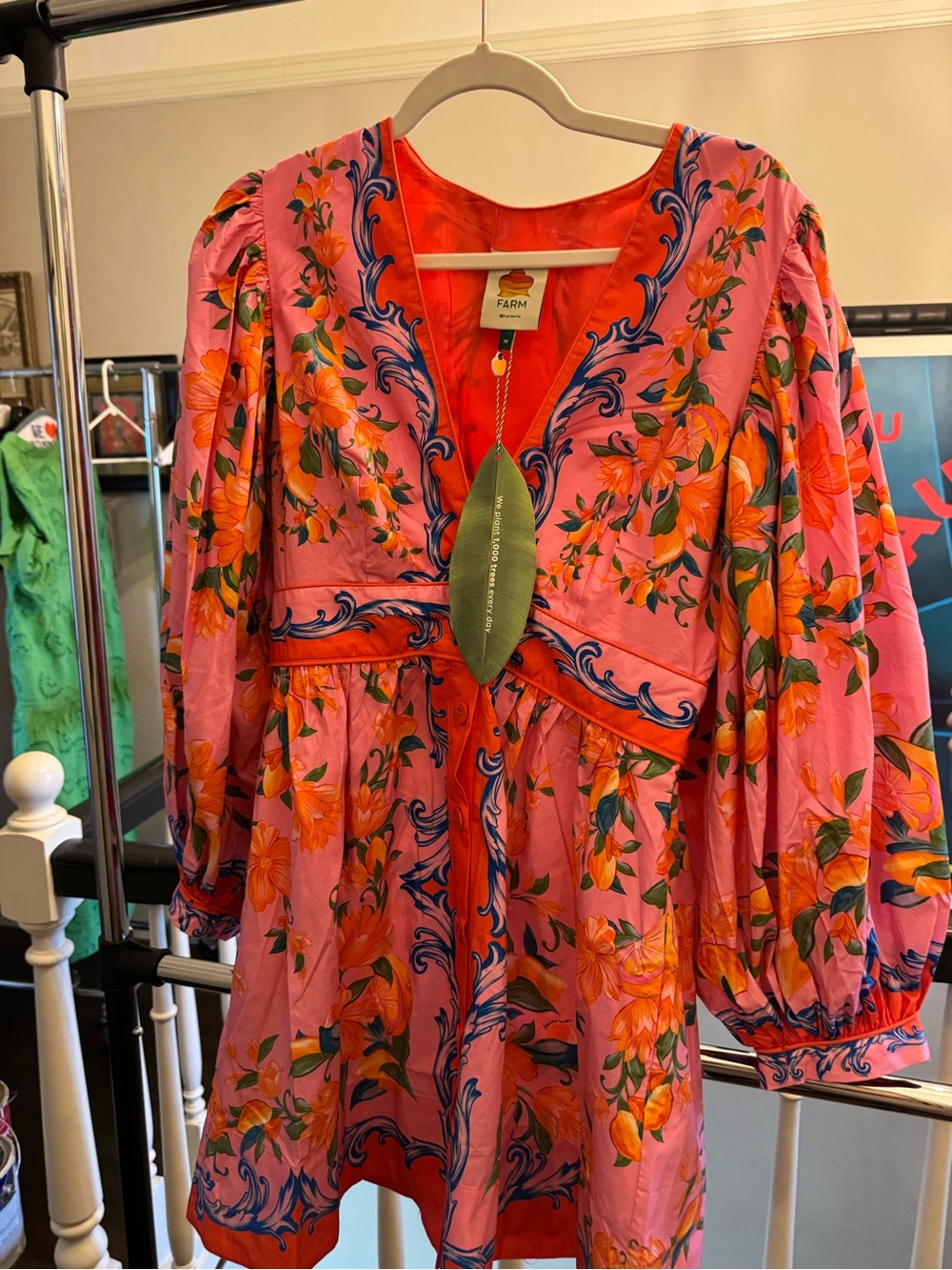 FARM Rio Pink & Orange Floral Baroque Mini Dress - Picture 3 of 3